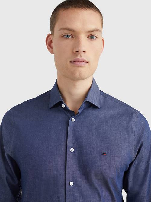 Blue Tommy Hilfiger Denim Slim Fit Men's Shirts | TH159KUR