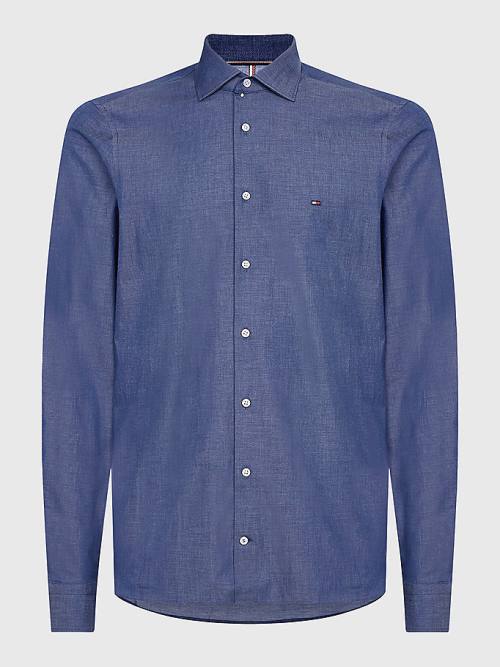 Blue Tommy Hilfiger Denim Slim Fit Men\'s Shirts | TH159KUR