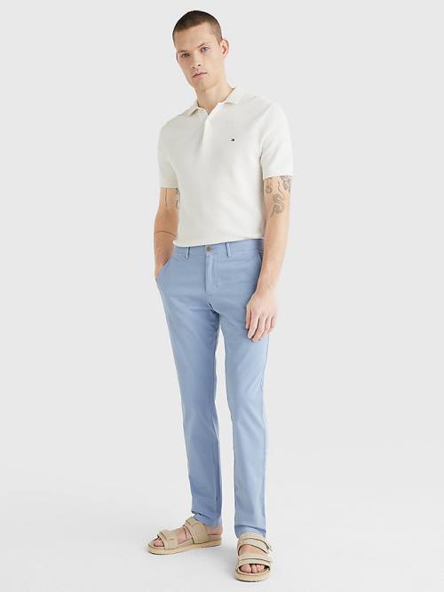 Blue Tommy Hilfiger Denton Straight Fit Satin Chinos Men's Pants | TH173MBI