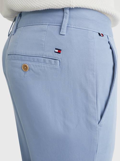 Blue Tommy Hilfiger Denton Straight Fit Satin Chinos Men's Pants | TH173MBI