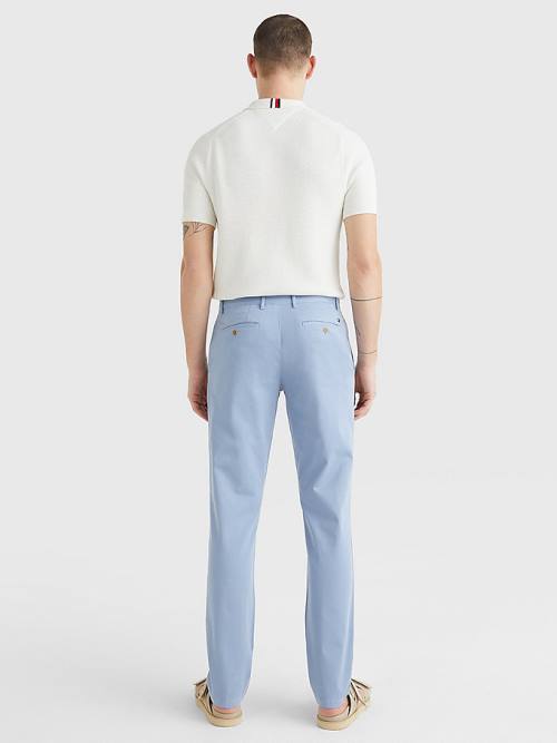 Blue Tommy Hilfiger Denton Straight Fit Satin Chinos Men's Pants | TH173MBI