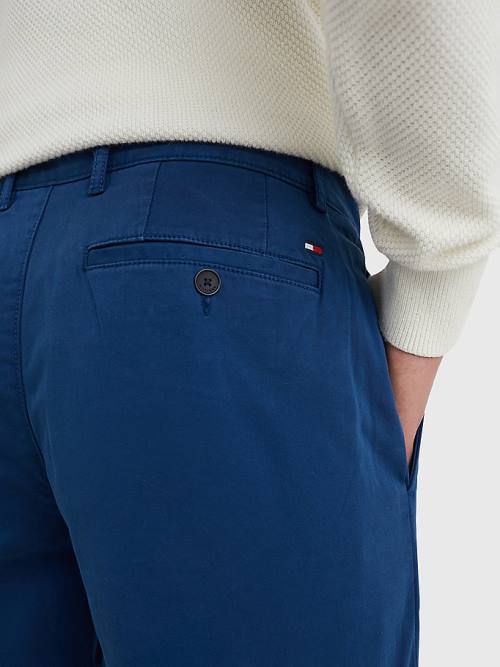 Blue Tommy Hilfiger Denton Straight Fit Satin Chinos Men's Pants | TH749SWI