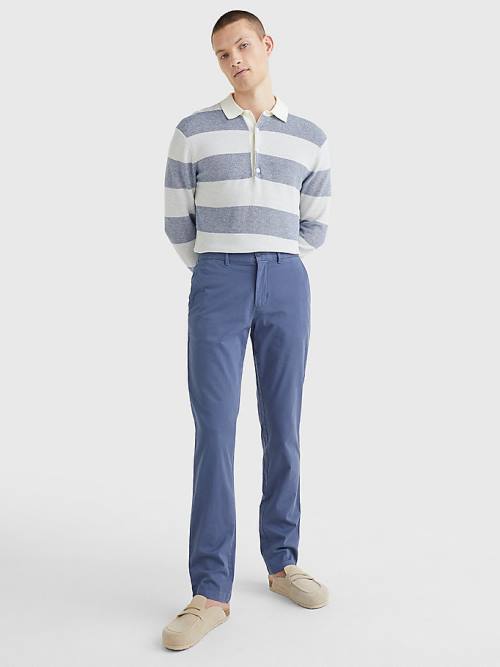 Blue Tommy Hilfiger Denton Straight Fit Satin Chinos Men's Pants | TH826AMB