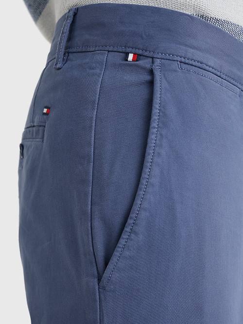 Blue Tommy Hilfiger Denton Straight Fit Satin Chinos Men's Pants | TH826AMB