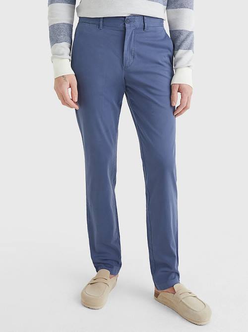 Blue Tommy Hilfiger Denton Straight Fit Satin Chinos Men\'s Pants | TH826AMB