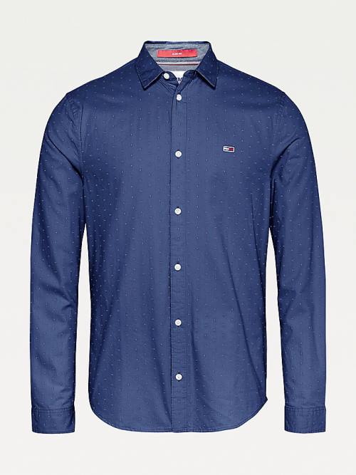 Blue Tommy Hilfiger Dobby Twill Men\'s Shirts | TH961NWH