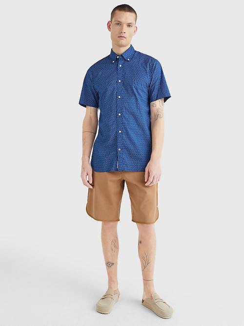 Blue Tommy Hilfiger Dot Regular Fit Short Sleeve Men's Shirts | TH035WAP