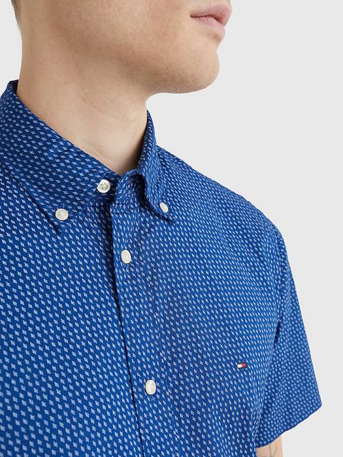 Blue Tommy Hilfiger Dot Regular Fit Short Sleeve Men's Shirts | TH035WAP