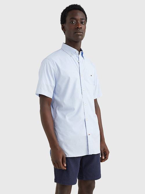 Blue Tommy Hilfiger Dot Regular Fit Short Sleeve Men's Shirts | TH340GYV