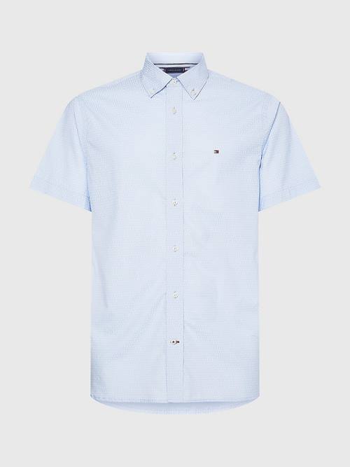 Blue Tommy Hilfiger Dot Regular Fit Short Sleeve Men\'s Shirts | TH340GYV