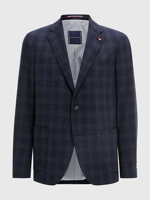 Blue Tommy Hilfiger Dotted Check Slim Fit Men's Blazers | TH287XYA