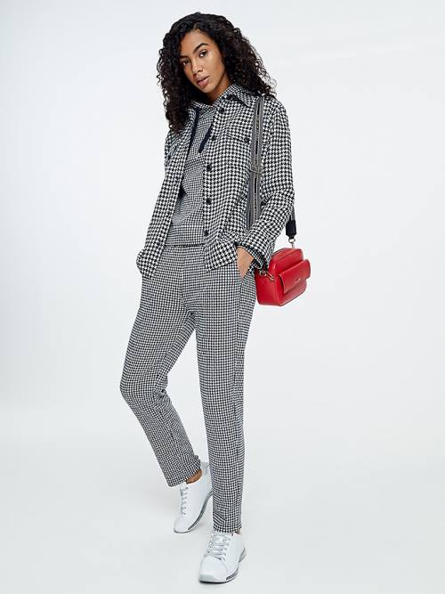 Blue Tommy Hilfiger Double Breasted Houndstooth Virgin Wool Women's Blazers | TH132GKH