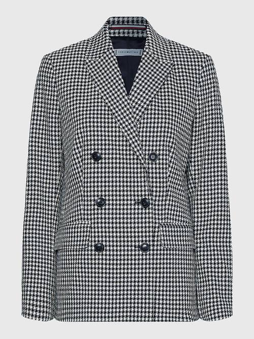 Blue Tommy Hilfiger Double Breasted Houndstooth Virgin Wool Women's Blazers | TH132GKH