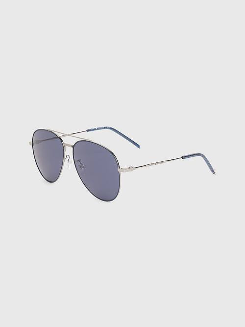 Blue Tommy Hilfiger Double Bridge Aviator Men\'s Sunglasses | TH574LXC