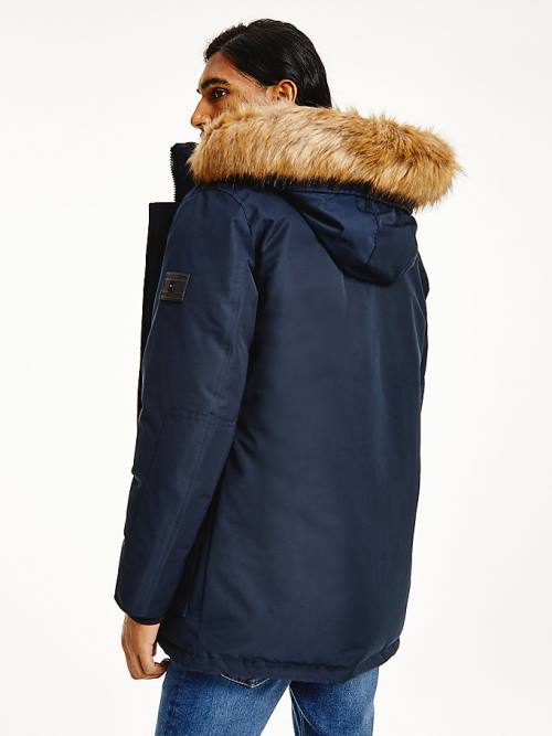 Blue Tommy Hilfiger Down Faux Fur Hood Rockie Parka Men's Coats | TH870HAB