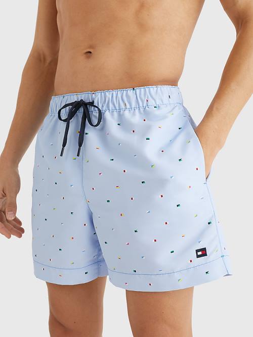 Blue Tommy Hilfiger Drawstring Mid Length Shorts Men\'s Swimwear | TH345MYO