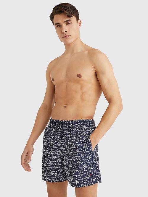 Blue Tommy Hilfiger Drawstring Mid Length Shorts Men's Swimwear | TH930VJN