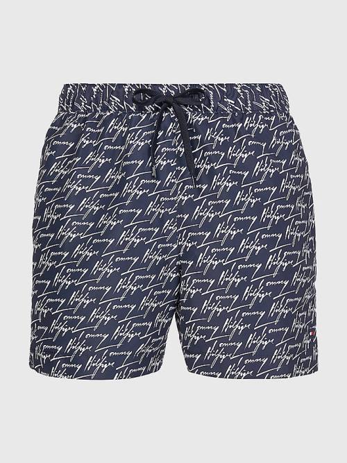 Blue Tommy Hilfiger Drawstring Mid Length Shorts Men's Swimwear | TH930VJN