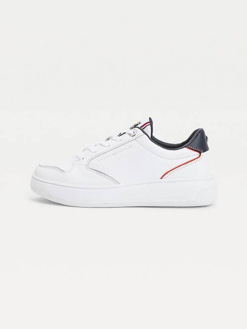 Blue Tommy Hilfiger Elevated Cupsole Leather Women's Sneakers | TH621ATO