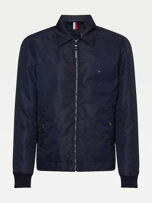 Blue Tommy Hilfiger Elevated Flag Jacquard Zip-Thru Men's Jackets | TH749TMH