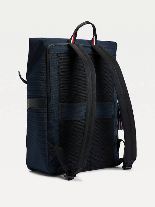 Blue Tommy Hilfiger Elevated Fold-Over Backpack Men's Bags | TH216IXJ