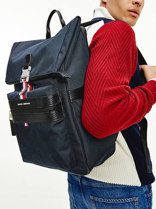 Blue Tommy Hilfiger Elevated Fold-Over Backpack Men's Bags | TH216IXJ