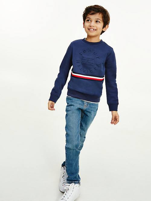 Blue Tommy Hilfiger Embossed Banded Boys\' Sweatshirts | TH264WQD