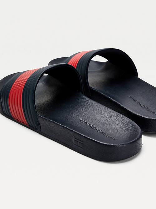 Blue Tommy Hilfiger Embossed Flag Pool Slides Men's Sandals | TH450XWJ