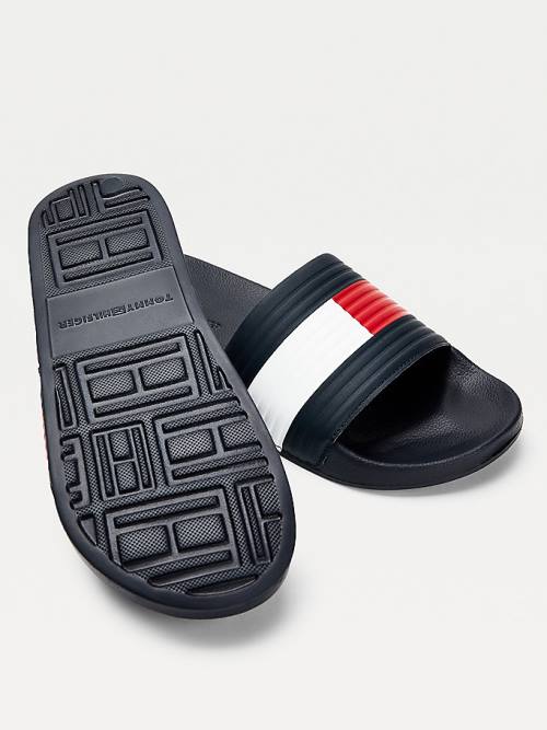 Blue Tommy Hilfiger Embossed Flag Pool Slides Men's Sandals | TH450XWJ