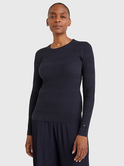 Blue Tommy Hilfiger Essential Cable Knit Jumper Women's Sweaters | TH695MOV