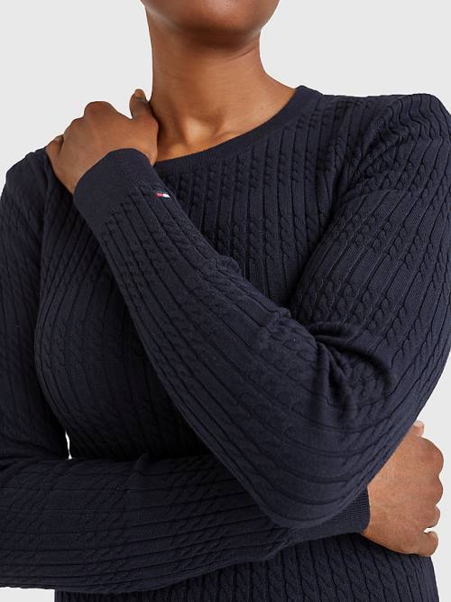 Blue Tommy Hilfiger Essential Cable Knit Jumper Women's Sweaters | TH695MOV