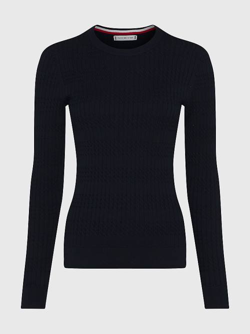 Blue Tommy Hilfiger Essential Cable Knit Jumper Women\'s Sweaters | TH695MOV