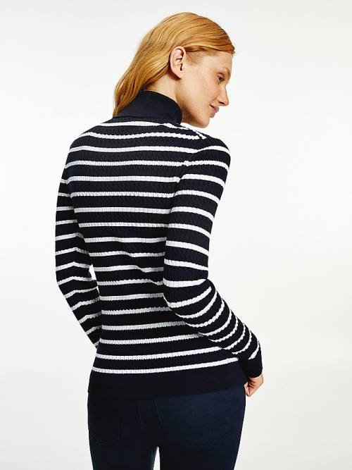 Blue Tommy Hilfiger Essential Cable Knit Slim Fit Jumper Women's Sweaters | TH864EKT