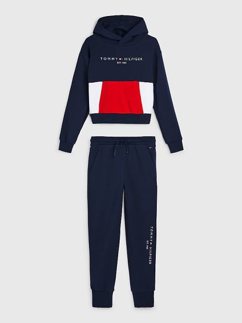 Blue Tommy Hilfiger Essential Colour-Blocked And Joggers Set Girls' Hoodie | TH261TPD