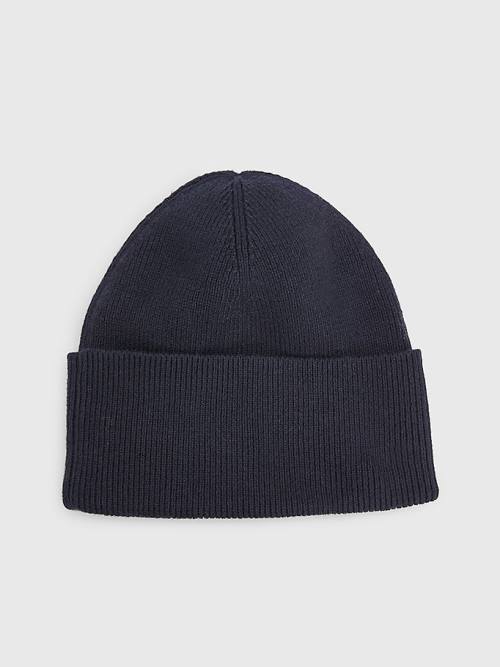 Blue Tommy Hilfiger Essential Cotton Cashmere Beanie Women's Hats | TH362OTI