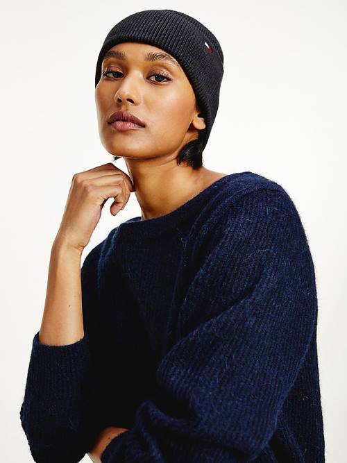 Blue Tommy Hilfiger Essential Cotton Cashmere Beanie Women's Hats | TH362OTI