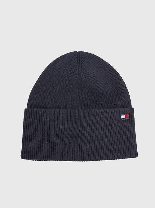 Blue Tommy Hilfiger Essential Cotton Cashmere Beanie Women\'s Hats | TH362OTI