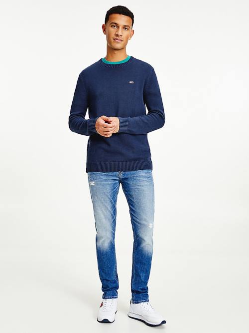 Blue Tommy Hilfiger Essential Crew Neck Jumper Men\'s Sweaters | TH753OJQ