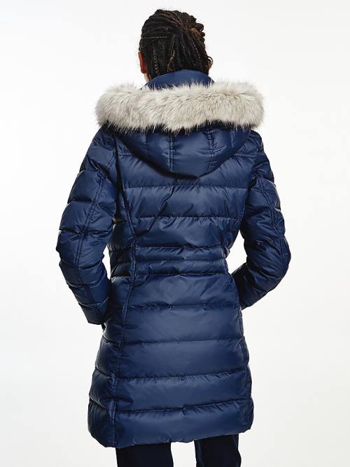 Blue Tommy Hilfiger Essential Down-Filled Faux Fur Trim Coat Women's Jackets | TH387DQE