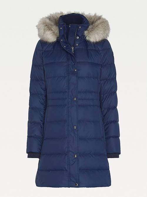 Blue Tommy Hilfiger Essential Down-Filled Faux Fur Trim Coat Women's Jackets | TH387DQE