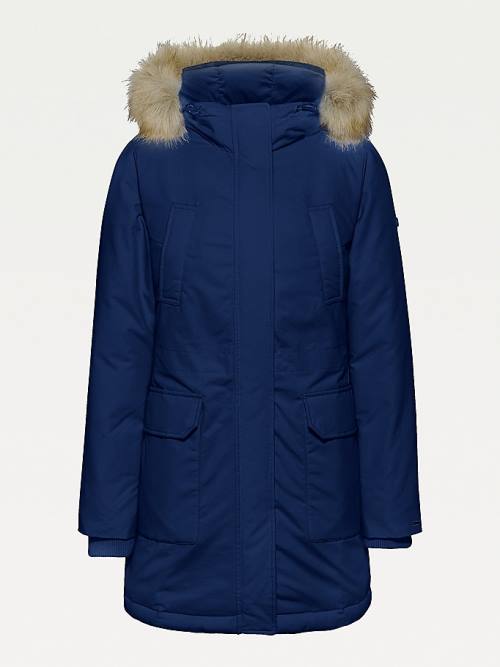 Blue Tommy Hilfiger Essential Faux Fur Trim Down Parka Women's Coats | TH361FSQ