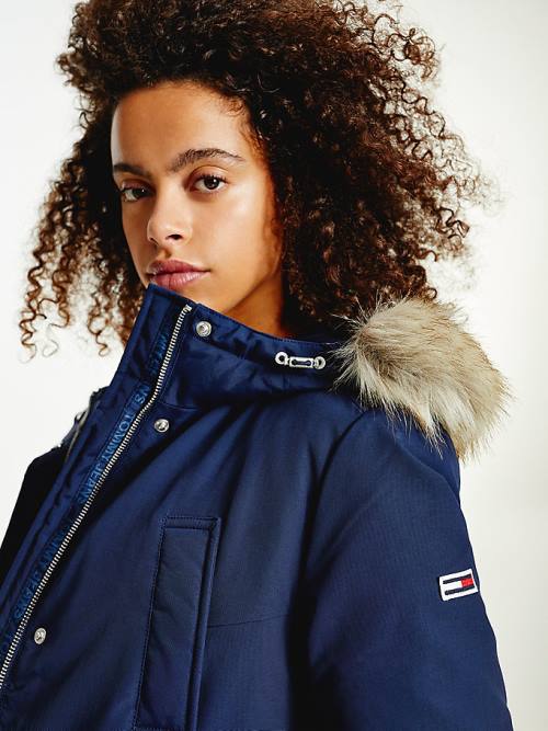 Blue Tommy Hilfiger Essential Faux Fur Trim Down Parka Women's Coats | TH361FSQ