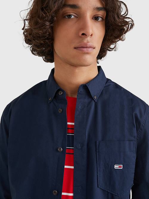 Blue Tommy Hilfiger Essential Flag Patch Organic Cotton Men's Shirts | TH286SER