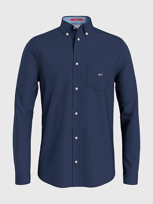 Blue Tommy Hilfiger Essential Flag Patch Organic Cotton Men's Shirts | TH286SER