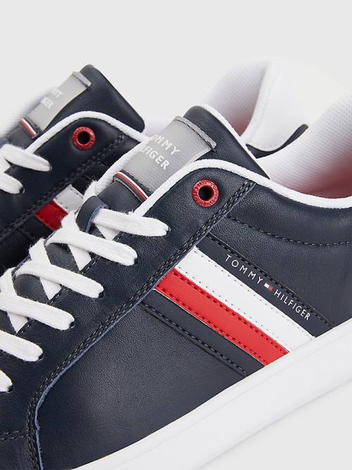 Blue Tommy Hilfiger Essential Leather Cupsole Men's Sneakers | TH412CBR