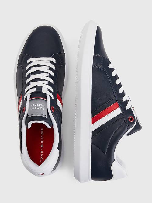 Blue Tommy Hilfiger Essential Leather Cupsole Men's Sneakers | TH412CBR