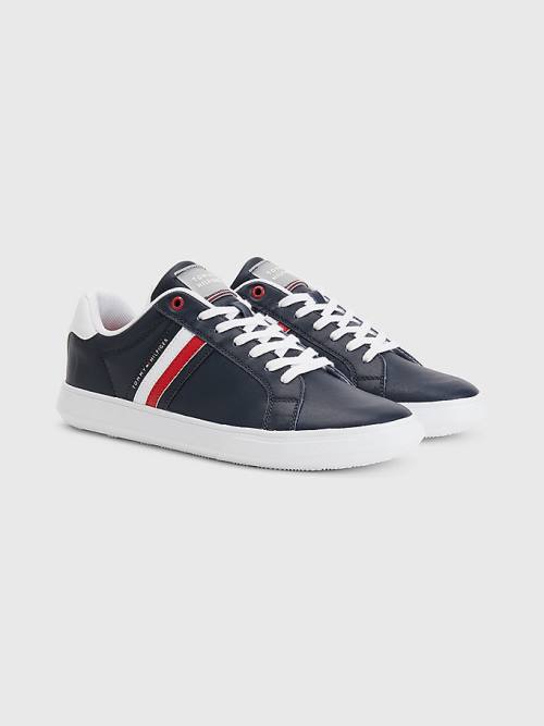 Blue Tommy Hilfiger Essential Leather Cupsole Men\'s Sneakers | TH412CBR