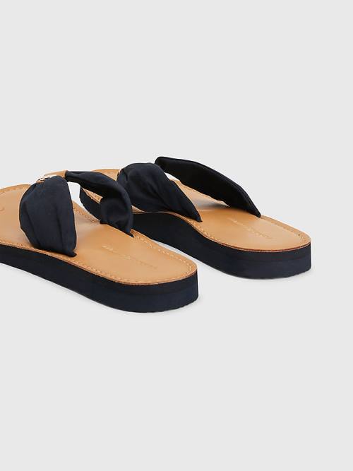 Blue Tommy Hilfiger Essential Leather Footbed Flip-Flops Women's Sandals | TH065HTW