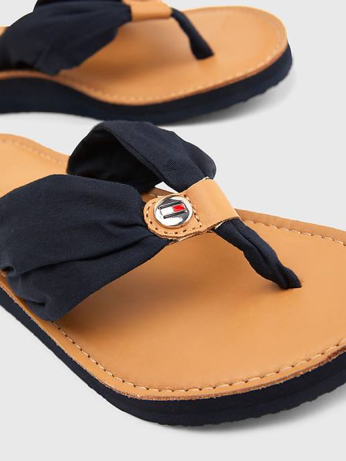 Blue Tommy Hilfiger Essential Leather Footbed Flip-Flops Women's Sandals | TH065HTW