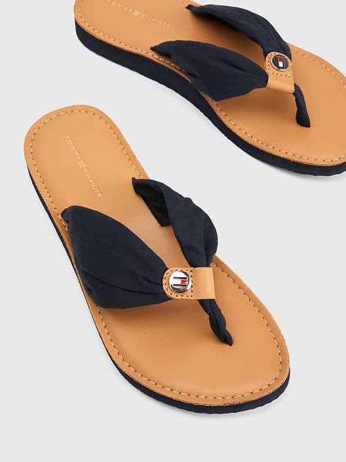 Blue Tommy Hilfiger Essential Leather Footbed Flip-Flops Women's Sandals | TH065HTW